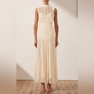 Brand New Shona Joy Clemence High Neck Midi Dress in Cream Size 4